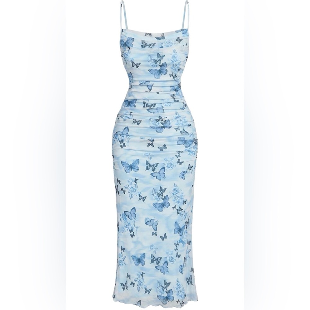 Verdusa Women's Butterfly Bodycon Midi Dress Ruched Backless Cami Long Dresses